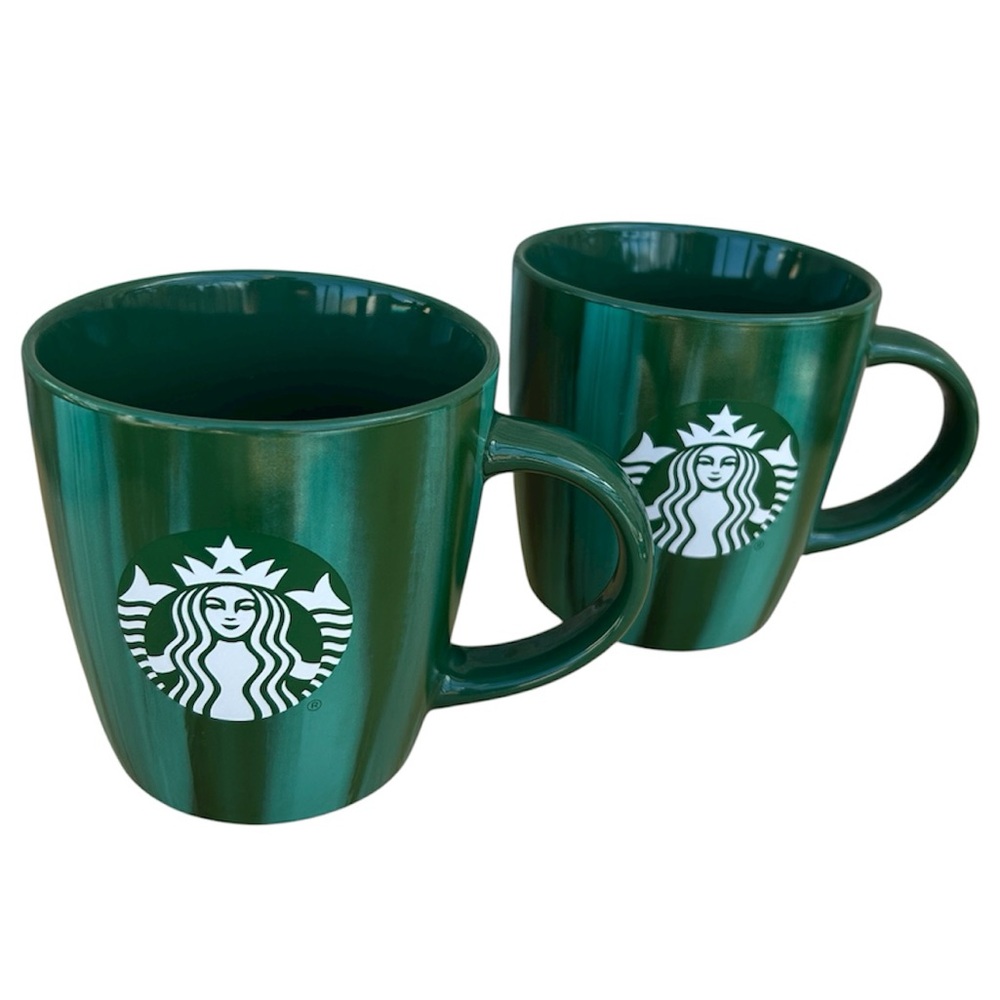 Set of 2 Starbucks Green Marbled Siren Logo Coffee Mugs from 2022 Collectible